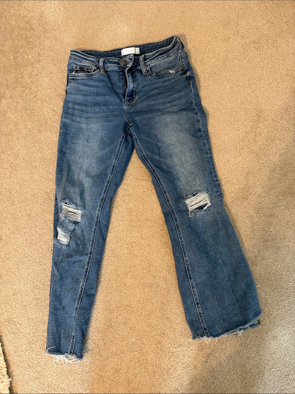 Mid-Rise Distressed Cropped Blue Denim Jeans